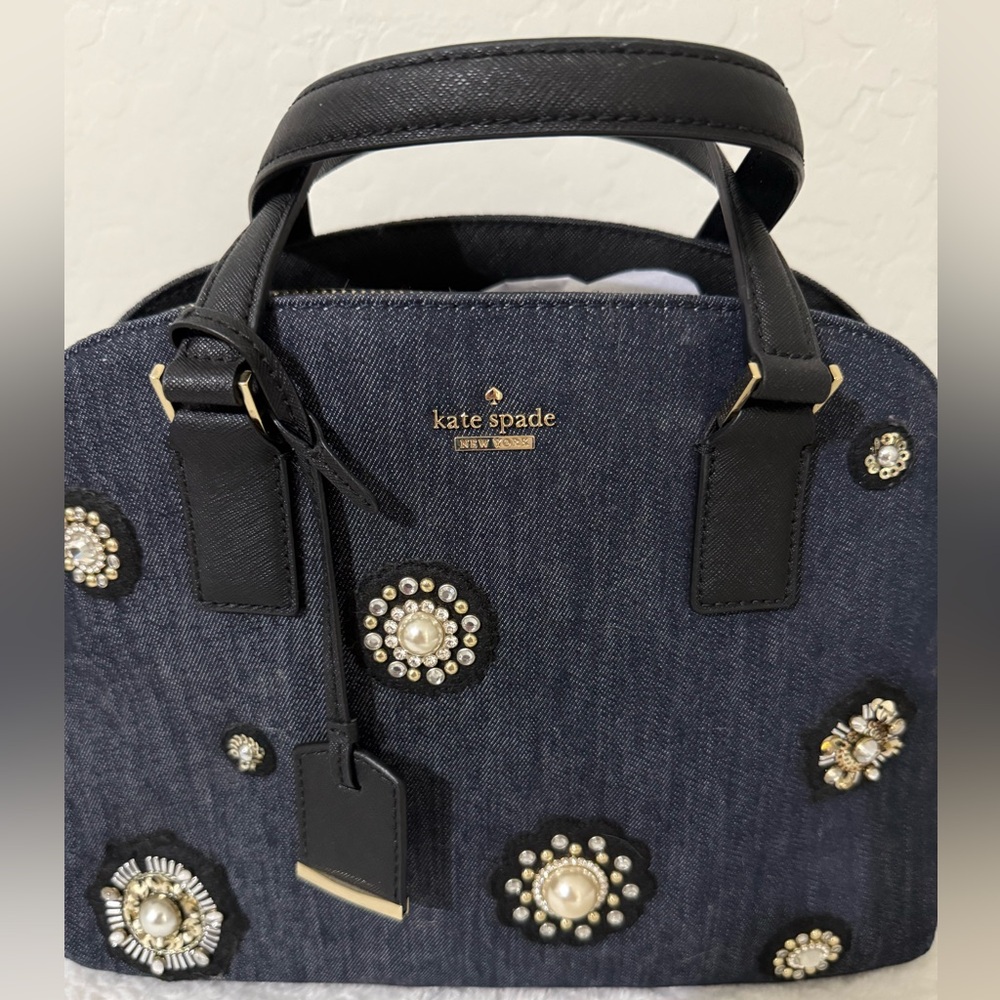 Kate Spade NWOT Embellished Cameron Street Lottie Denim Blue Pearls Orig $348 - Picture 4 of 14